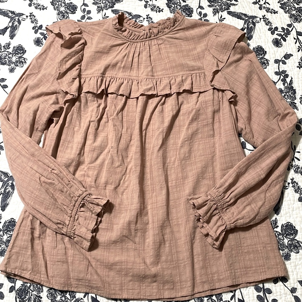 Universal Threads dusty rose pink blouse cottage doen peasant style L large euc